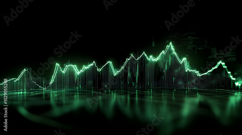 Abstract Green Line Chart with Reflection on Black Background