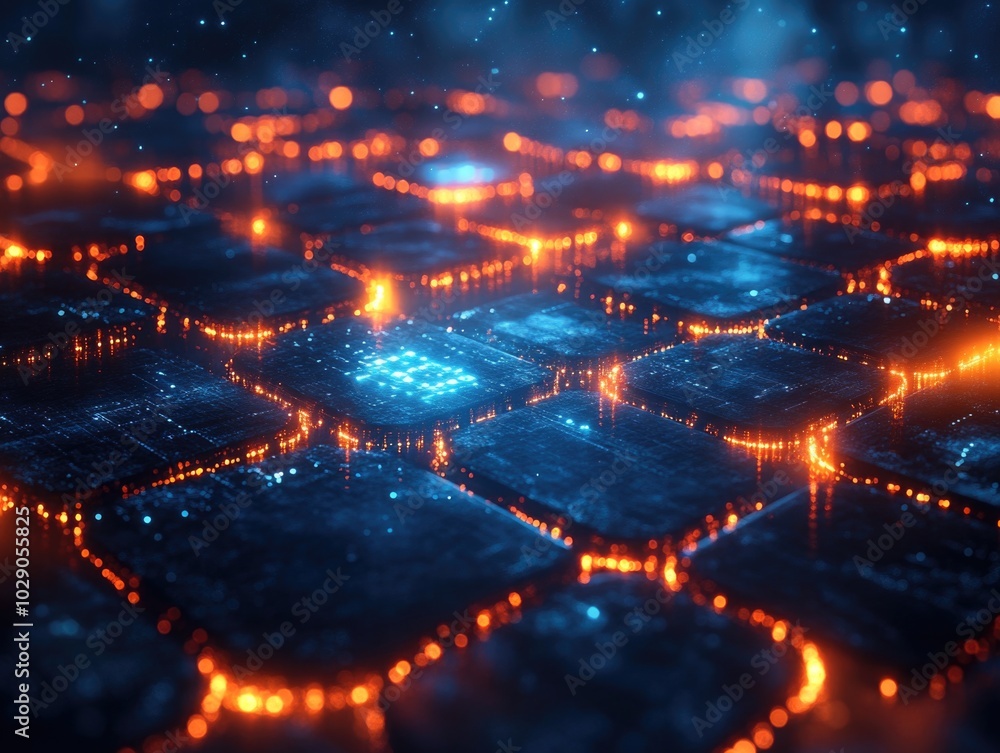 Futuristic glowing circuit grid in a dark neon tech environment Futuristic glowing circuit grid in a dark neon tech environment