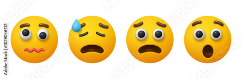 Sticker pack of emotional heads, expressing shock, amusement and stress. Vector stressed and surprised, exhausted or tired, confused or puzzled facial expression. Emotions variety set