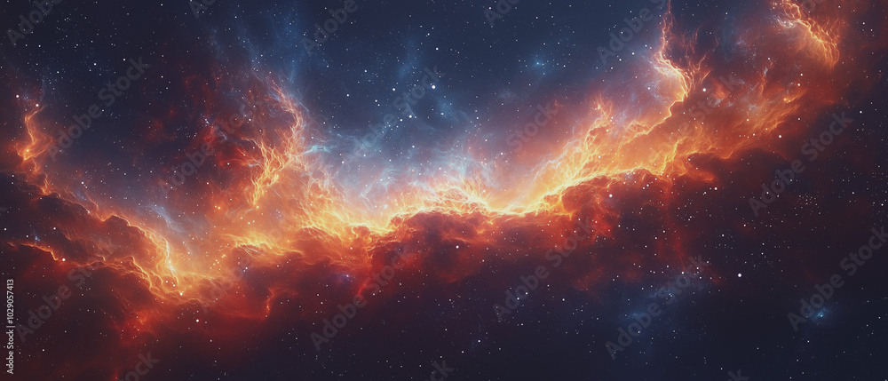 Fototapeta premium Abstract space nebula, with vibrant swirling colors and distant stars, blending fantasy with the vastness of the universe in a breathtaking, cinematic composition.
