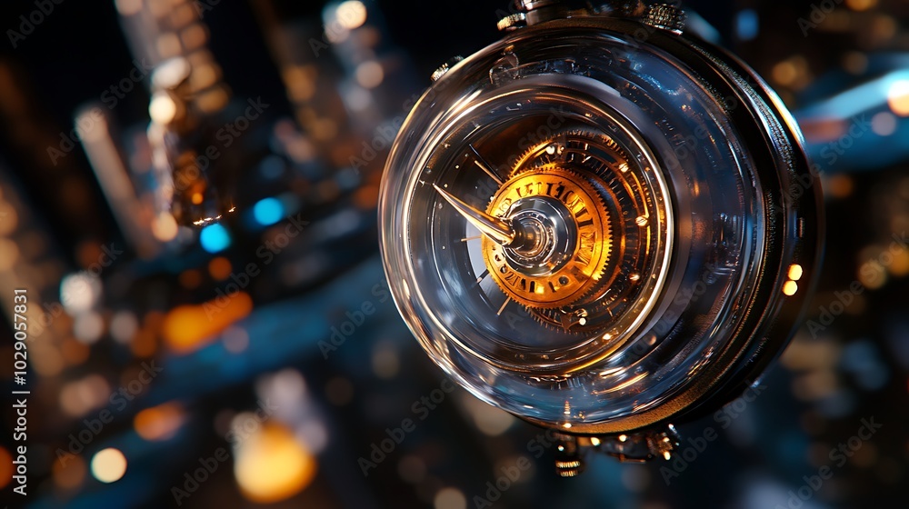 Futuristic Clockwork Mechanism with Abstract City Lights Futuristic Clockwork Mechanism with Abstract City Lights