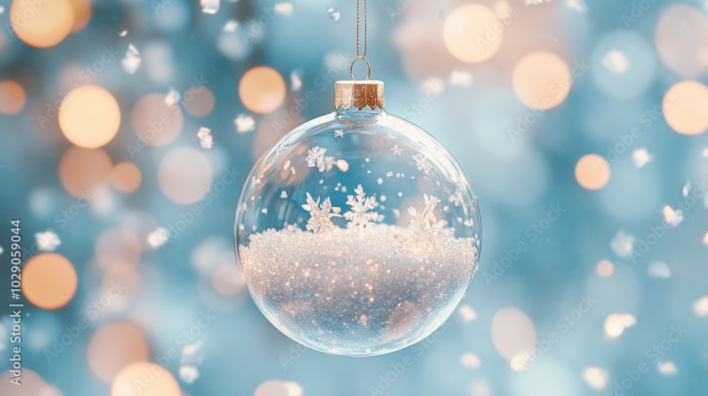 Merry Christmas and Happy New Year background glass transparent bauble ball. Xmas banner holiday poster with glass ornaments. Festive bright winter design Merry Christmas and Happy New Year background glass transparent bauble ball. Xmas banner holiday poster with glass ornaments. Festive bright winter design