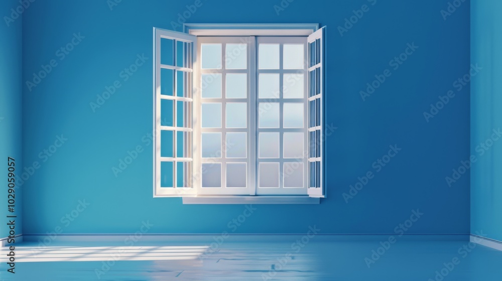 Bright Blue Room with Open Windows and Natural Light Bright Blue Room with Open Windows and Natural Light