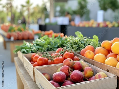 Organic fruit orchard with a farm-to-table event setup, showcasing the journey from farm to plate