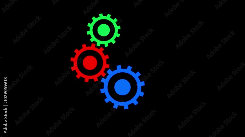 Rotating gears ikon black background, Rotating gears ikon black background,