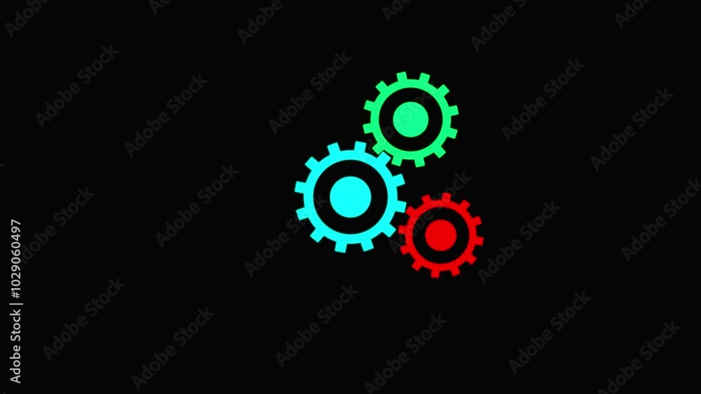 Rotating gears ikon black background, Rotating gears ikon black background,