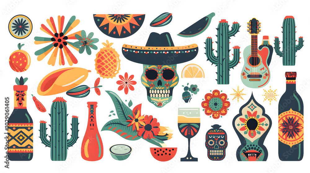 Fototapeta premium Cinco de Mayo themed party elements clipart set