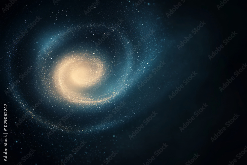 Fototapeta premium Une galaxie en spirale avec des teintes bleues profondes et des étoiles scintillantes, idéale pour des projets liés à l’espace et à la science-fiction.