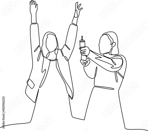 Canvas Print People celebrating one line art vector