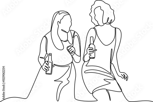 Enjoy time with friends one line art vector