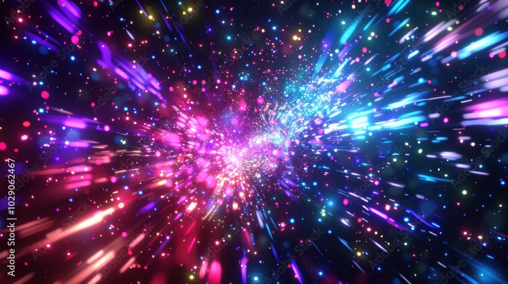 Energetic Neon Confetti and Fireworks in Starry Sky for New Year's Celebrations and Digital Art Energetic Neon Confetti and Fireworks in Starry Sky for New Year's Celebrations and Digital Art
