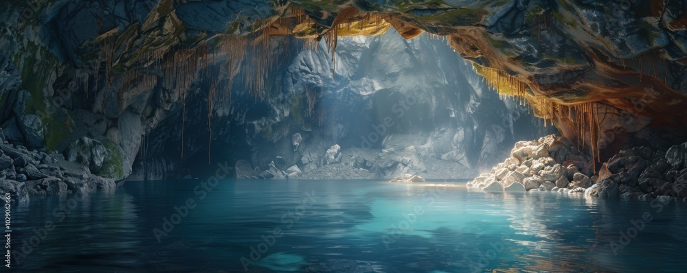 Naklejka premium Mystical subaquatic grotto, 4K hyperrealistic photo