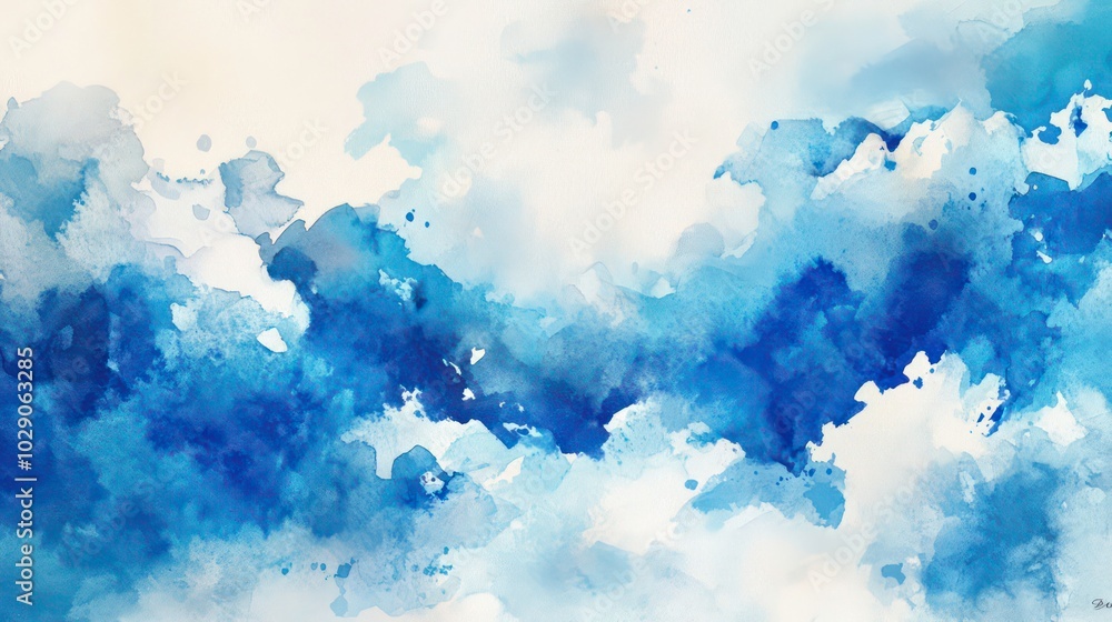 Abstract watercolor painting with shades of blue on a white background. Abstract watercolor painting with shades of blue on a white background.