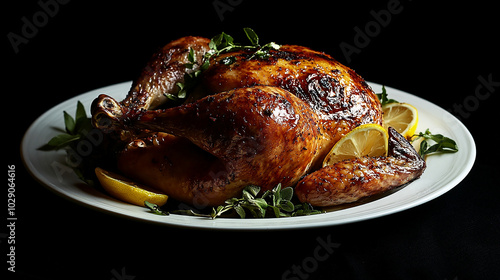 Roasted Chicken with Crispy Skin and Lemon Garnish