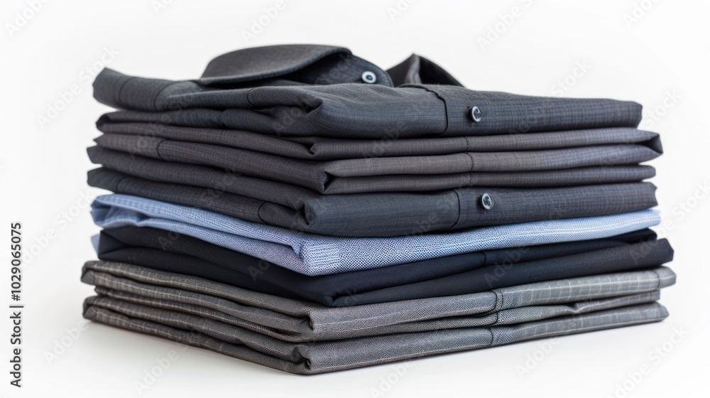 Neatly Stacked Dress Shirts in Various Shades of Gray and Blue Neatly Stacked Dress Shirts in Various Shades of Gray and Blue