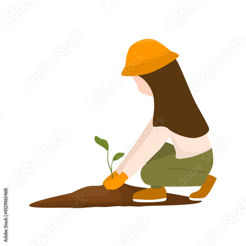 Girl Planting Tree for Reforestation