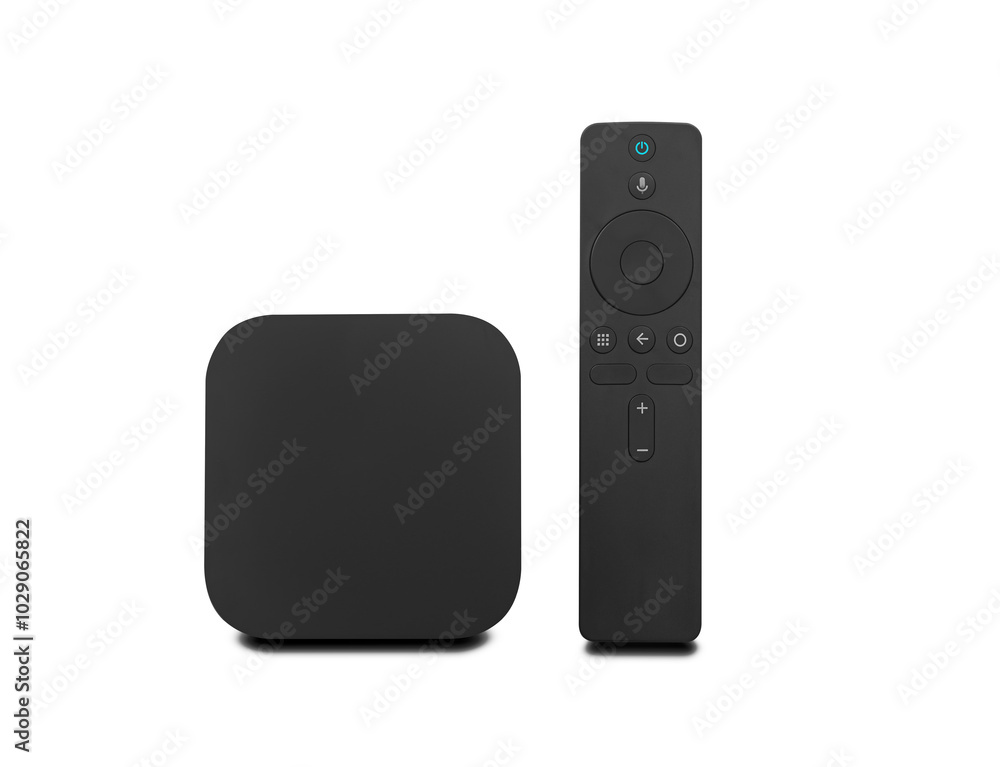 Android TV box receiver and player on white background