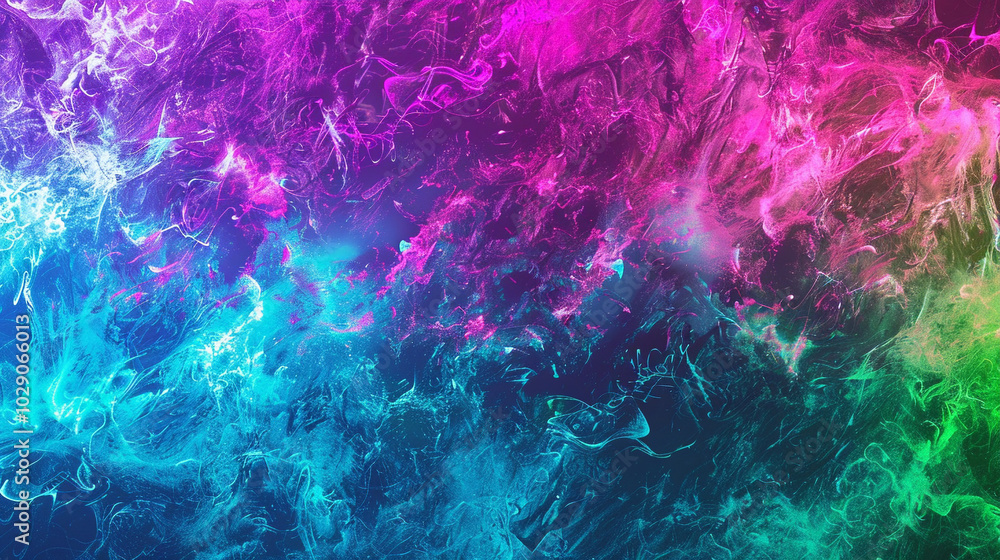 Psychedelic gradient of electric blue, neon green, and bright magenta with a noisy, grainy finish. Psychedelic gradient of electric blue, neon green, and bright magenta with a noisy, grainy finish.