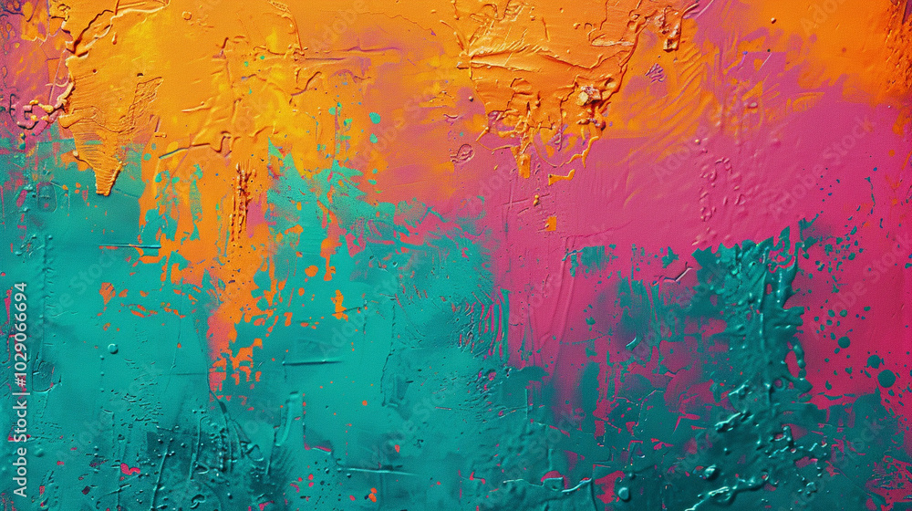 Vibrant teal, neon orange, and bright pink fading into one another with a noisy grain texture. Vibrant teal, neon orange, and bright pink fading into one another with a noisy grain texture.