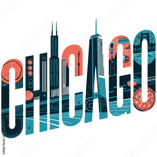 Vibrant Chicago Skyline Typography Art Design