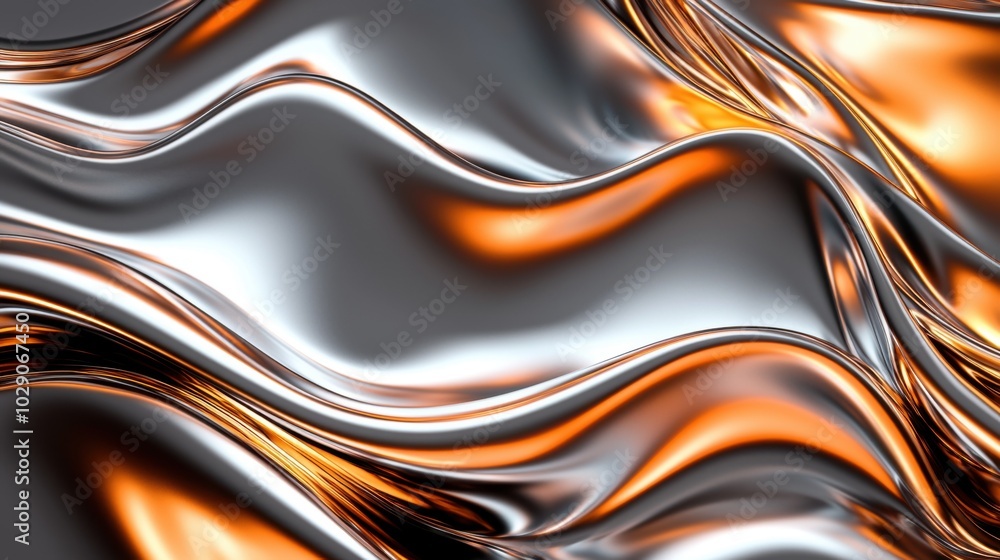 Colorful chrome surface with flowing reflective waves in a bright metallic finish Colorful chrome surface with flowing reflective waves in a bright metallic finish