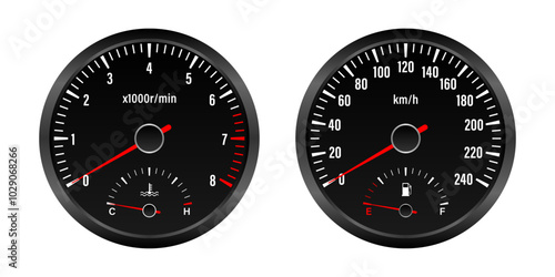 Car Dashboard. Car Panel Display. Car Speedometer Dashboard. Tachometer or Odometer Display. Vector Illustration.