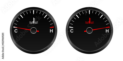 Engine Temperature Warning Light on Car Dashboard. Vector Illustration. 