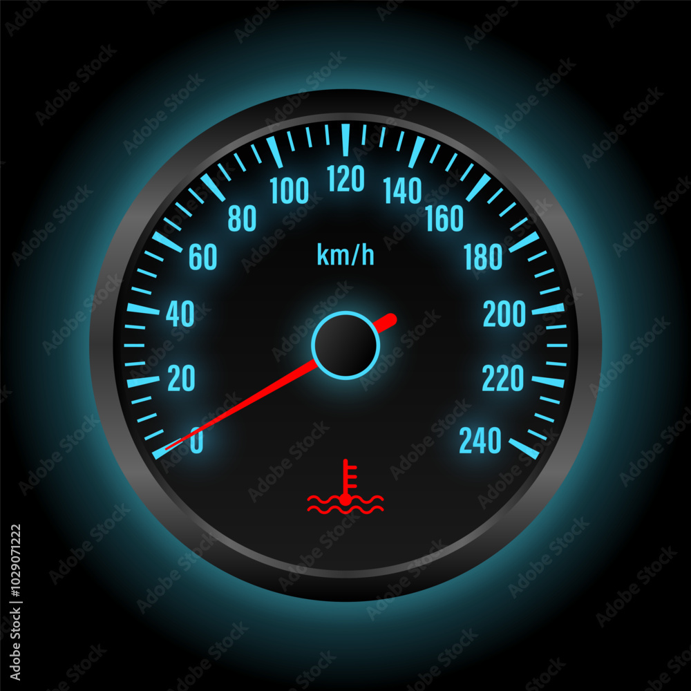 Engine Temperature Warning Light on Car Dashboard. Vector Illustration. Engine Temperature Warning Light on Car Dashboard. Vector Illustration.