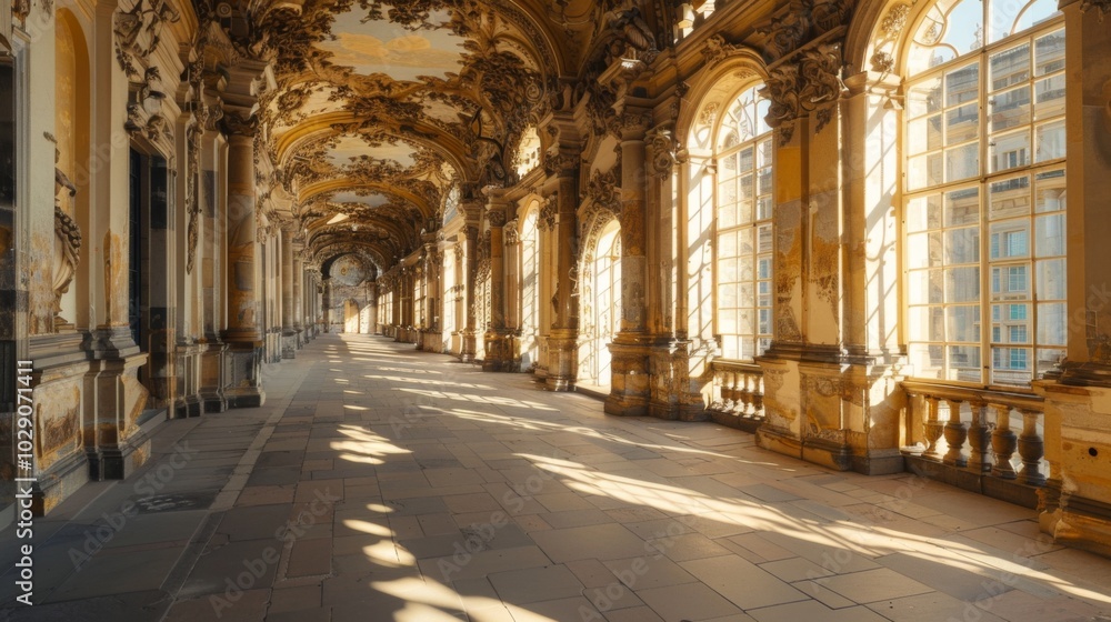 Elegant Corridor of Zwinger Palace in Dresden, Germany