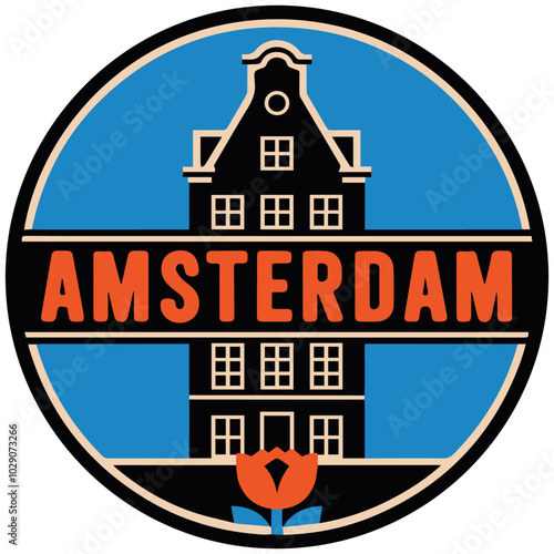 Iconic Amsterdam Canal House Badge Design
