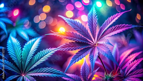 Wallpaper Mural Neon Cannabis Leaves in Low Light - Mystical Glow Effect Torontodigital.ca