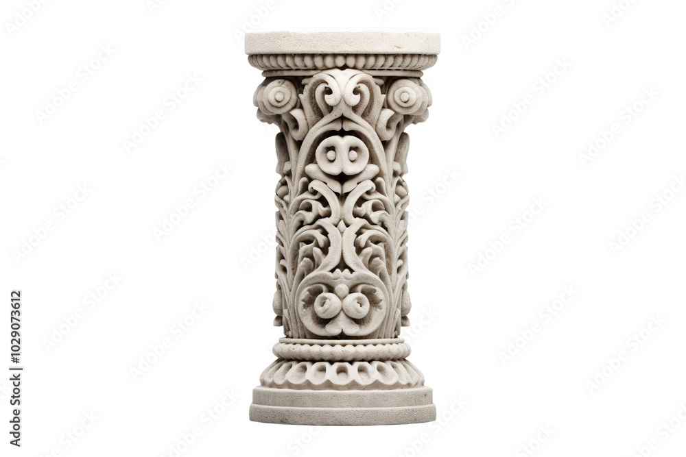 A detailed image of an ornate stone column with floral design, classic elegant look and could be used for a variety of design purposes A detailed image of an ornate stone column with floral design, classic elegant look and could be used for a variety of design purposes