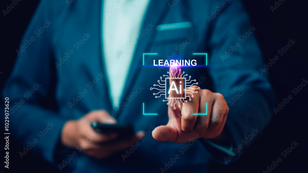 AI Artificial Intelligence and Education technology concept. Businessman using, Artificial Intelligence Extend for business successfully in modern digital learning, Courses to develop new skills.