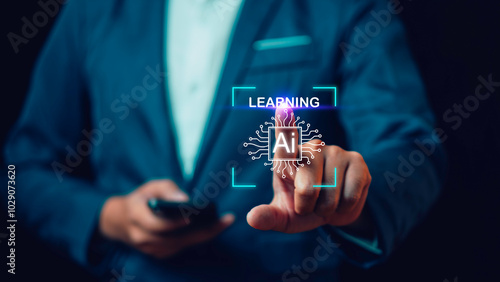 Obraz na płótnie AI Artificial Intelligence and Education technology concept. Businessman using, Artificial Intelligence Extend for business successfully in modern digital learning, Courses to develop new skills. w salonie