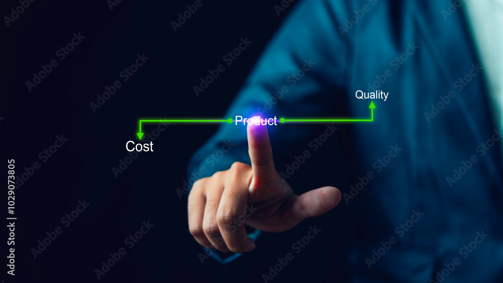 Quality increase and cost optimization for products or services to improve efficiency. Successful corporate strategy and management. Effective business, control budget cost and improvement.