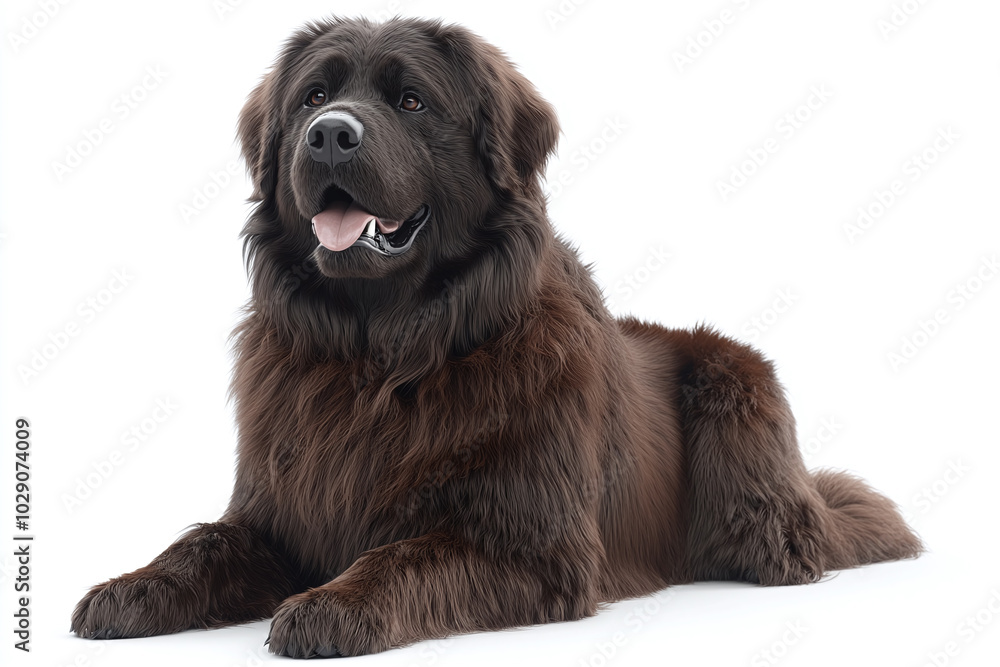 Cute Newfoundland: A Newfoundland sitting with its large, gentle appearance against a white background Cute Newfoundland: A Newfoundland sitting with its large, gentle appearance against a white background