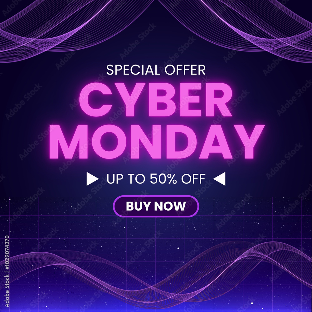 Fototapeta premium Black Friday Neon light 2024 Black Friday Sale Discount 50% Off social media and Instagram Post