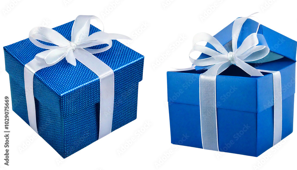 Obraz premium Collection of Blue Gift Boxes with White Ribbons - Isolated Transparent Background