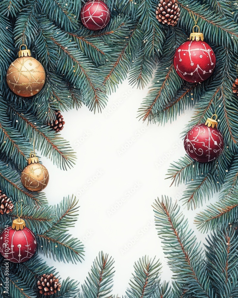 Festive Christmas Garland with Pine Branches and Red Ornaments Creating a Perfect Holiday Border Design for Seasonal Celebrations Festive Christmas Garland with Pine Branches and Red Ornaments Creating a Perfect Holiday Border Design for Seasonal Celebrations