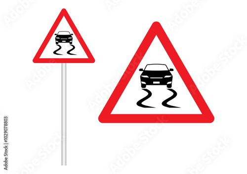 Slippery Road Sign. Vector Illustration. 