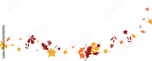 Wave of falling leaves. Leaf fall. Autumn falling leaves on a transparent background.