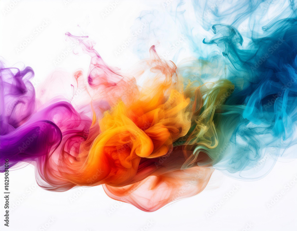 Multicolored jetstream ink in water on a white background Multicolored jetstream ink in water on a white background