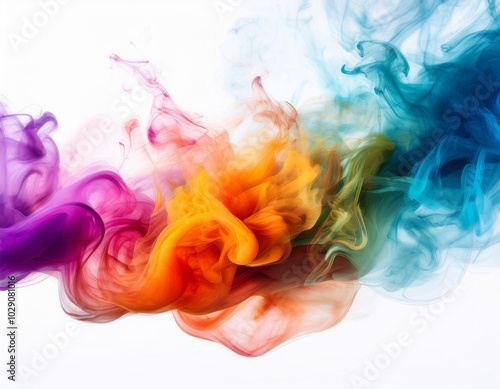 Multicolored jetstream ink in water on a white background