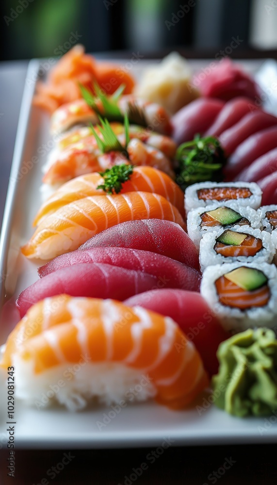 Exquisite Sushi Platter with Nigiri, Sashimi, and Maki Rolls for Gourmet Dining Exquisite Sushi Platter with Nigiri, Sashimi, and Maki Rolls for Gourmet Dining