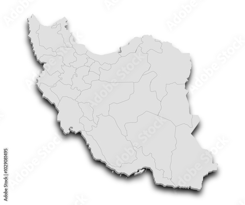 3d Map of Iran country with color. middle East, ir, Iran country map