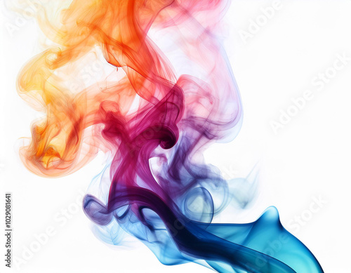 Multicolored jetstream ink in water on a white background