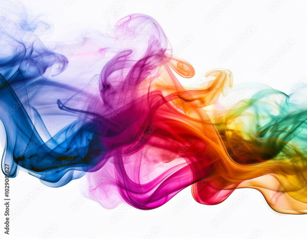 Multicolored jetstream ink in water on a white background Multicolored jetstream ink in water on a white background