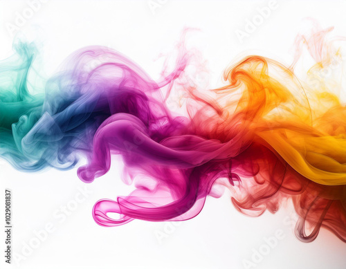 Multicolored jetstream ink in water on a white background