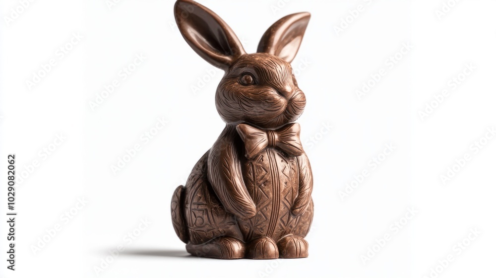 Obraz premium Chocolate Easter bunny with a bow tie, isolated on white background, classic holiday treat