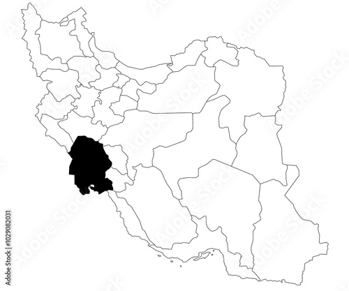 Map of khuzestan province in Iran country on white background. Single province map highlighted by black colour on Iran map. Middle East, ir photo